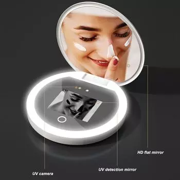 Камера для тестирования солнцезащитного крема с УФ-зеркалом и подсветкой, 2-кратное увеличение, дорожный макияж, карманный размер 3,5 дюйма, размер L