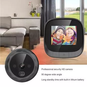 Камера дверного звонка, 2,4-дюймовый ЖК-экран, глазок, беспроводной 90-градусный режим ожидания, видеодомофон, камера безопасности, ночное видение чёрный