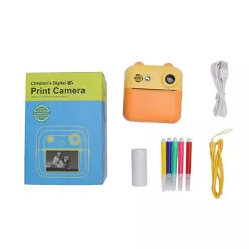 Камера Мгновенная Печать Детская Мгновенная Камера 2,4-дюймовый Экран Высокое Разрешение Записи Мгновенная Камера светло-желтого