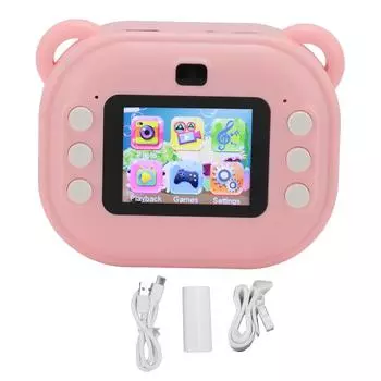 Камера мгновенной печати для детей 24MP 1080P 2-дюймовый HD-экран с двумя объективами, игрушечная камера мгновенной печати с 32 ГБ ярко-розовый