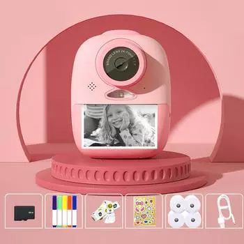 Камера мгновенной печати для детей, разрешение 1080P, портативная бесчернильная термопечать, цифровое видео 26 МП красный/жёлтый
