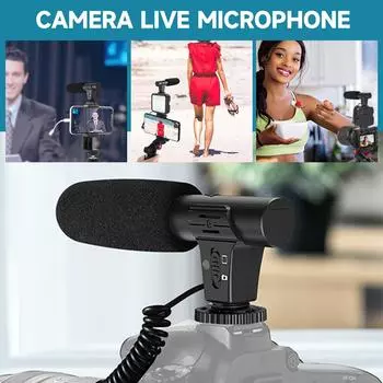 Камера Микрофон Мобильное Оборудование Для Записи В Прямом Эфире И Интервью Конденсаторный Микрофон Для Подавления Шума One Size чёрный