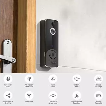 Камера видеодомофона Wi-Fi с беспроводным CMOS-датчиком Chime и поддержкой двустороннего аудиообнаружения движения чёрный