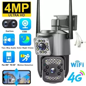 Камера видеонаблюдения ЕС V380 Pro 4K 8MP Wi-Fi 4G SIM-карта Открытая IP-камера безопасности Двунаправленный вызов Цветная камера ночного видения AI WiFi камера