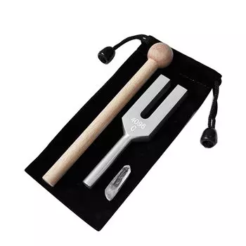 Камертон с кристаллическим тюнером 4096 Гц, молоточек с натуральным кристаллическим каучуковым молоточком, кристаллическим наконечником с лечебным мешочком для хранения, очищение, тон,