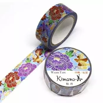kamiiso Kimono Masking Tape Washi Tape 15mm Foil Stamp Okinawa Peony