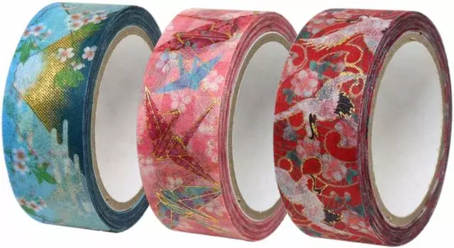 Kamiiso Made in Japan Washi Masking Tape Kimono Beauty 3 Volumes Origami Set Width 15mm x 7m Roll Japanese Pattern Design Tape Remake Arrangement