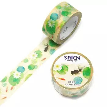 Kamiiso SAIEN Masking Tape Lotus and Goldfish 20mm x 7m UR-4047