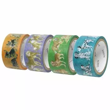Kamiiso Sansho Japanese Masking Tape SAIEN Dog Series 4 Piece Set B 2cm Width 4m Roll