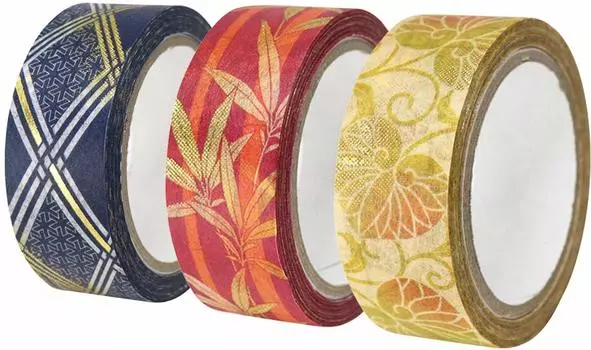 Kamiiso Sansho Japanese Masking Tape Washi Kimono Beauty 3 Volumes Diagonal Set Width 15mm x 7m Roll (Aoi, Bamboo, Lattice) GR-0522