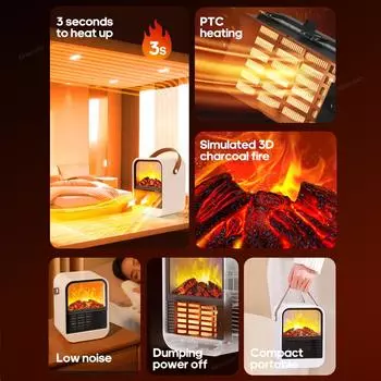 Камин Электрический обогреватель Тепловентилятор Настольный эффективный обогреватель 3D LED Flame Отопление Печь Радиатор для гостиной спальни us белый