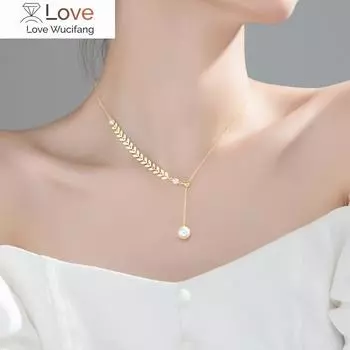 Kamira 925 стерлингового серебра элегантный романтический лист жемчужные бусины кулон цепь ожерелье для женщин ключицы роскошные свадебные украшения новый 45cm