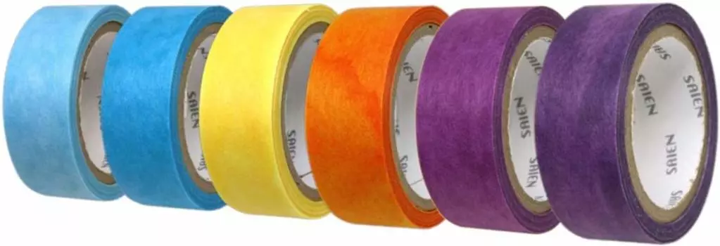 Kamiso Japanese Washi Masking Tape Saien Tear Picture Series 6 Colors Set Sora Width 15mm 7m Roll 6 Colors Design Tape Remake Arrangement