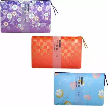 Kamiso Japanese Washi Paper Kaishi Kimonomi Kaishi 3 pieces with case Set of 20 sheets x 3 (Tsujigahana, Ichimatsu, Cosmos)