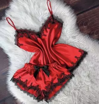 Камисоль с кружевной отделкой: Сексуальная домашняя одежда цельная Medium красный