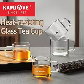 KAMJOVE Чашка для чая 50/80/120/150 мл с ручкой Прозрачная стеклянная чашка для чая Термостойкая стеклянная чашка для воды Маленькая чайная чашка в форме цветка 50-150ml