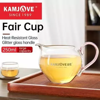KAMJOVE GO-38 New Model Glaze Handle Glass Cup,Heat-Resistant Glass Tea Separation With Filter Tea Set Transparent Tea Cup 250ML