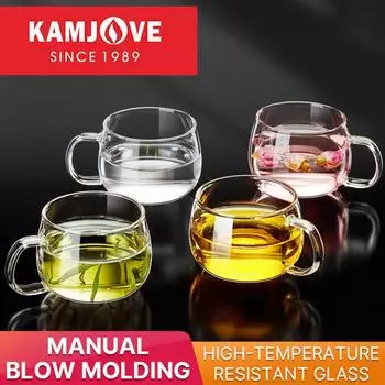 KAMJOVE Прозрачная стеклянная чайная чашка из термостойкого высокоборосиликатного утолщенного стекла с ручкой для офиса и дома кофейная чашка 80-120ml