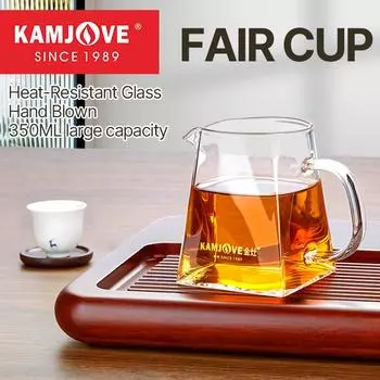 KAMJOVE Ручная работа Китайская чашка для чая кунг-фу 350 мл Термостойкая стеклянная чашка для чая Фильтр для чая Кувшин для чая с ручкой GO-31 Fair Cup 350ml