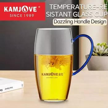 KAMJOVE термостойкая стеклянная чашка с ослепительным дизайном ручки, чашка для молока, сока, воды, чашка для цветочного чая из боросиликатного стекла 350 мл 350ml