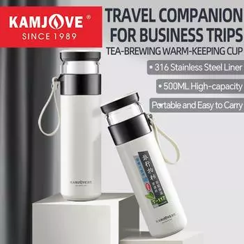 KAMJOVE Travel Companion Портативная чайная утварь, сохраняющая тепло чашка, герметичная бутылка с вакуумной изоляцией, вкладыш из нержавеющей стали 316, 500 мл 500ml