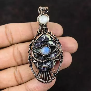 Каммерерит сглаз драгоценный камень медный кулон медная проволока обернутая ювелирные изделия изящные лунные камни ювелирные изделия сглаза кулон ручной работы для подарка