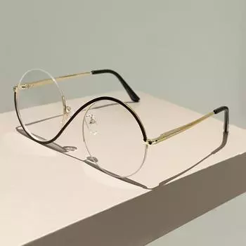 KAMMPT полуободковые круглые очки женские модные большие оптические оправы с блокировкой синего света модные шикарные фирменные дизайнерские очки чёрный