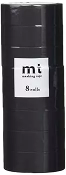 Kamoi Processing Paper MT08P207R mt Masking Tape, 8 Pieces, Matte Black, Width 0.6 inches (15 mm) x 23.2 ft (7 m), Pack of 8 Rolls of Same Color