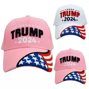 Кампания 2024. Регулируемая шляпа с вышивкой и флагом США для мужчин и женщин. One Size розовый