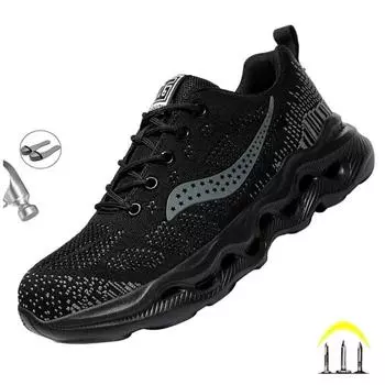 Камуфляжная мужская рабочая защитная обувь с принтом, дышащая неразрушимая обувь для защиты труда, кроссовки, небьющиеся мужские ботинки 38 чёрный