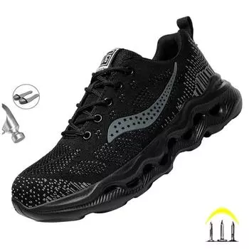 Камуфляжная мужская рабочая защитная обувь с принтом, дышащая неразрушимая обувь для защиты труда, кроссовки, небьющиеся мужские ботинки 38 чёрный