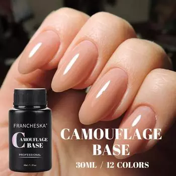 Камуфляжное резиновое базовое покрытие 30 мл телесного молочно-белого розового цвета 12 цветов Francheska Color Base Гель-лак для ногтей