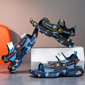 Камуфляжные детские сандалии 28-40 лет, спортивная обувь с двойным Magic Pattoor, волшебные сандалии для мальчиков 28 темно-синий