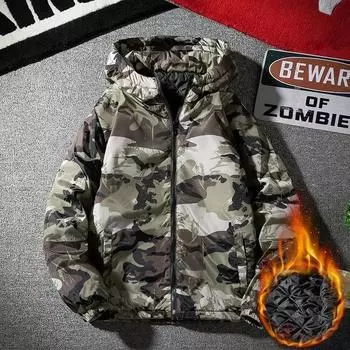 Камуфляжные пуховые пальто, Мужская тонкая пуховая куртка с капюшоном, зимнее теплое пуховое пальто M