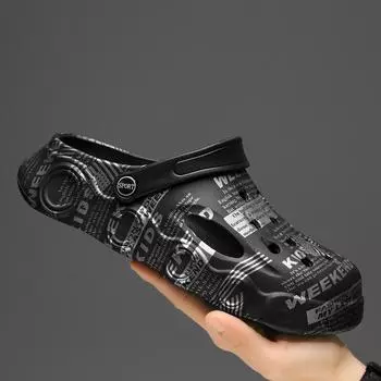 Камуфляжные туфли с принтом букв и отверстий, мужская одежда, нескользящие и износостойкие тапочки на толстой подошве, пляжные сандалии двойного назначения 39 серый