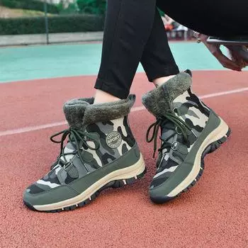 Камуфляжные зимние ботинки женские летние иностранного стиля бархатные утолщенные осенне-зимние нескользящие теплые хлопковые ботинки большого размера 42 36