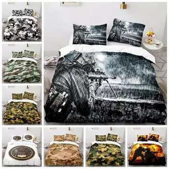 Камуфляжный комплект постельного белья боевой армейский пододеяльник Doona, пододеяльник, одинарный, двойной, размер королевы Single 135x200cm