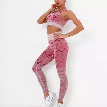 Камуфляжный костюм для фитнеса Nessaj, новейший комплект для йоги, женский бесшовный камуфляжный наряд, два шт., укороченный бюстгальтер, леггинсы, спортивный костюм