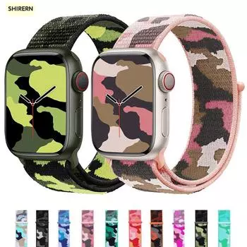 Камуфляжный нейлоновый ремешок-петля для apple watch, ремешок 44 мм, 38 мм, 45 мм, 41 мм, 42 мм, 40 мм, ремешок для часов, браслет, ремень iwatch series 4, 3, 5, 6, 7