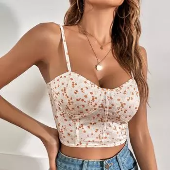 Камзол с цветочным принтом, летний женский жилет, женский пляжный стиль, тонкие майки Y2K XS чёрный