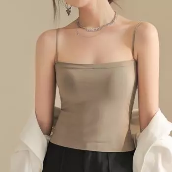 Камзол женский без рукавов на бретельках сексуальный эластичный модный универсальный простой однотонный корейский стиль узкие уличная одежда для девочек Клубная одежда One Size белый