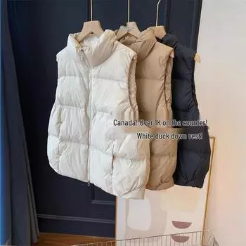 Канада Жилет из белого утиного пуха класса D: Зимняя куртка без рукавов с воротником-стойкой, плотная, свободного кроя, для женщин. One Size (80-130 jin) чистый белый