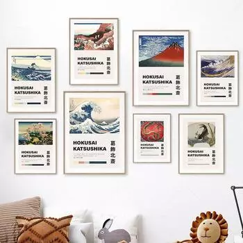 Канагава волны Кацусика Хокусай плакат винтажные принты японское крепление Фудзи холст живопись настенные художественные фотографии Декор в гостиную 21x30cm No Frame