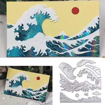 Канагава волны металлические стальные режущие штампы трафареты для скрапбукинга ремесленные штампы 3D DIY изготовление фестивальных карт серебряный