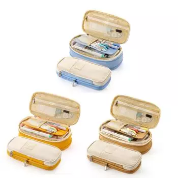 Канцелярская сумка большой емкости для студентов, макарон, цветная холщовая сумка для карандашей, канцелярская коробка Turmeric Beige