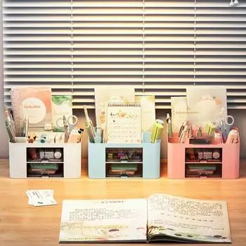 Канцелярские принадлежности ящик дизайн большой емкости несколько сеток планшет органайзер кейс для хранения дома поставки синий