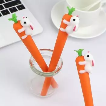 Канцелярские принадлежности, силиконовая гелевая ручка с черными чернилами, милая морковь, кролик, 0,5 мм, канцелярские принадлежности для студентов