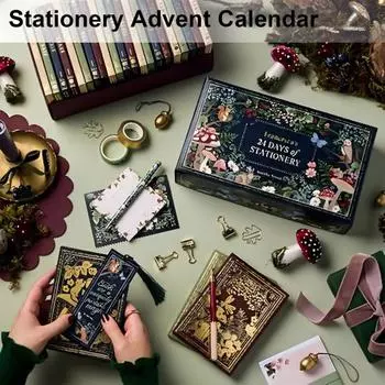 Канцелярские товары Адвент-календарь Зимний лесной рождественский календарь обратного отсчета на 24 дня Канцелярские товары Подарки Адвент-календарь для любителей канцелярских товаров A