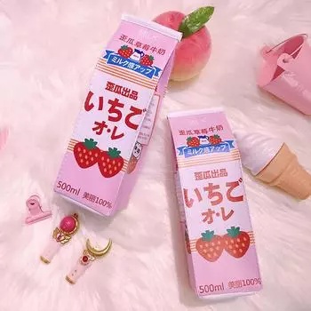 Канцелярские товары, милая коробка для молока, коробка для ручек с клубникой, пенал для студентов, школьная сумка для канцелярских принадлежностей