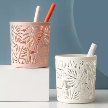 Канцелярский держатель для карандашей, полый ящик для хранения косметики, украшение для рабочего стола розовый